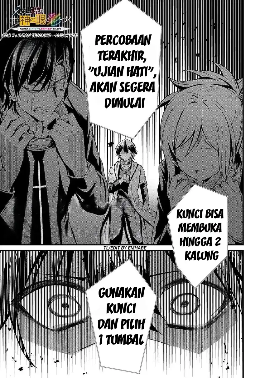 Manga Hai no Sekai wa Kami-no-me de Irodoku: Ore dake Mieru Status de, Saijaku kara Saikyou e Kageagaru Chapter 7 gambar 2